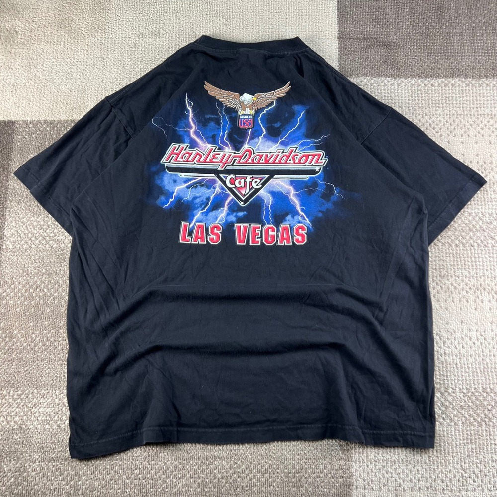 Harley Davidson Cafe Las Vegas T-Shirt Mens XL Black Lightning Eagle Graphic